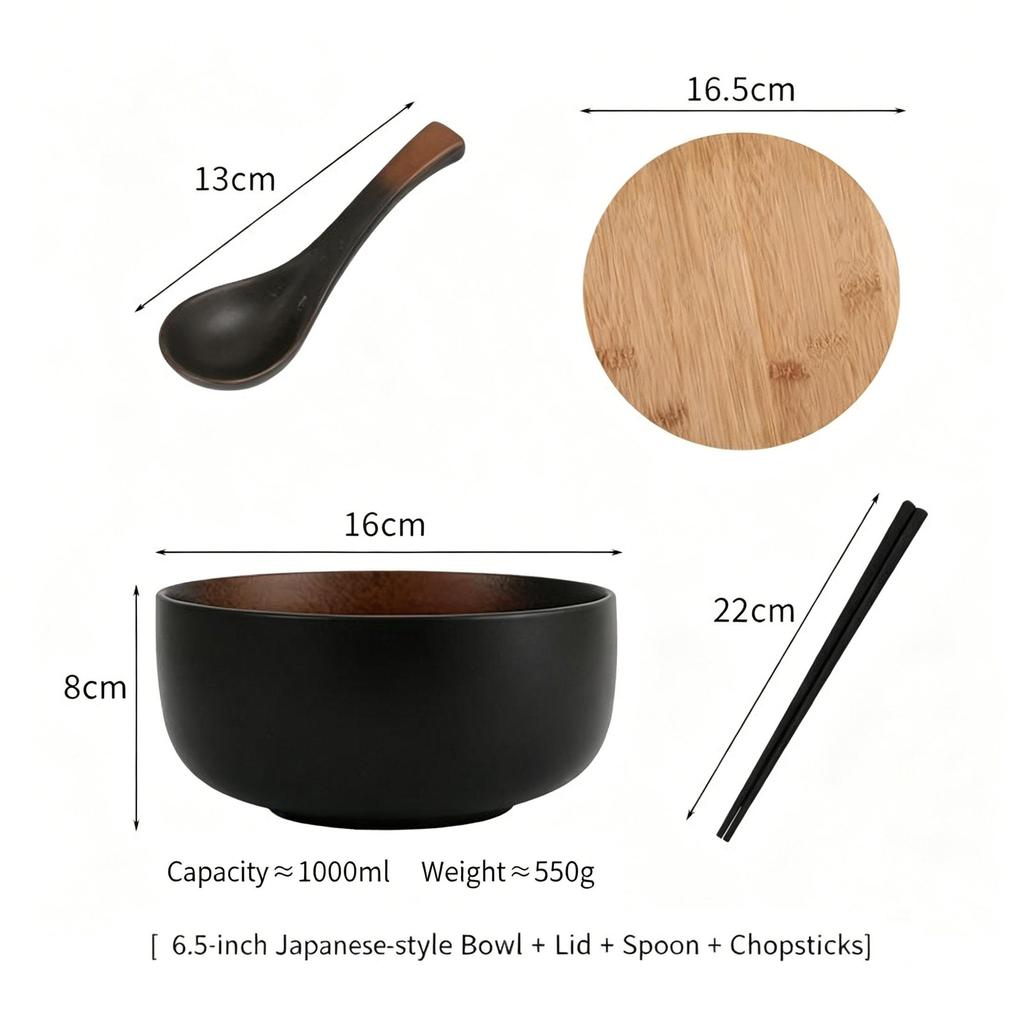 6.5 Inch Japanese Ramen Bowl Set 1000ml Large Ceramic Noodle Bowl Microwave and Dishwasher Safe, Vintage Japanese Style Soup Bowl for Udon, Pho, Salad