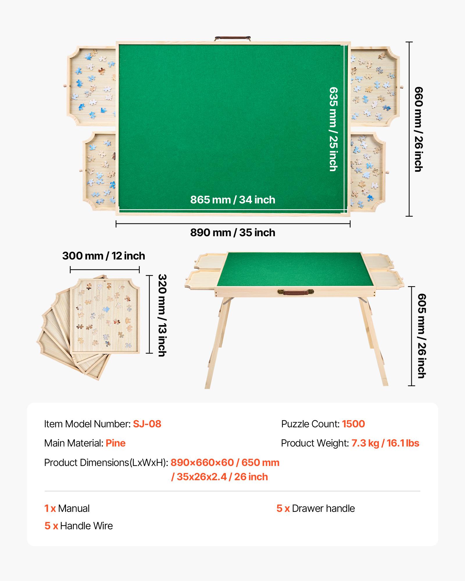 

SucceBuy Стол для пазлов 1500 шт. со складными ножками 4 ящика и крышка Портативная деревянная доска Фетровая поверхность Пазл для взрослых