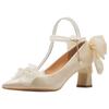 Golden Wedding Shoes Bridal Shoes Main Wedding Dress Princess Engagement Crystal Shoes Bow Heel Shoes Women's Thick Heel
