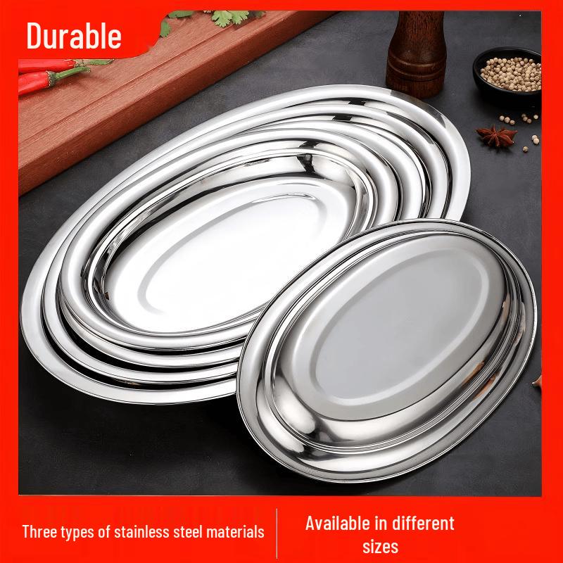 Diruien Thickened Oval Stainless Steel Multi-purpose Serving Plate 40cm