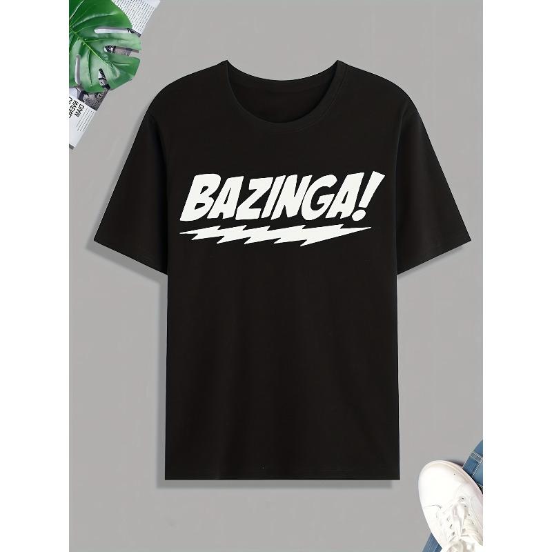 

European Size Bazinga Print T Shirt, Tees For Men, Casual Short Sleeve Tshirt For Summer Spring Fall, Tops As Gifts for Men S чёрный