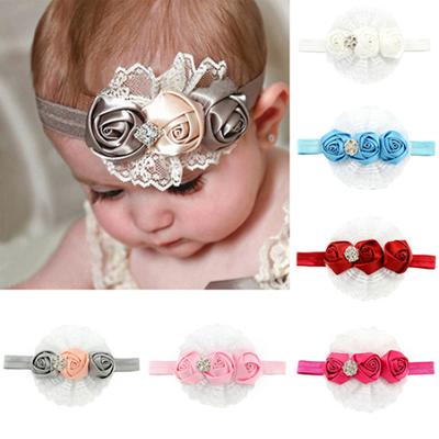 Niedliches Baby-Kind-Mädchen-Rosen-Blumen-Stirnband, Prinzessin, Spitzenband, elastische Kopfbedeckung