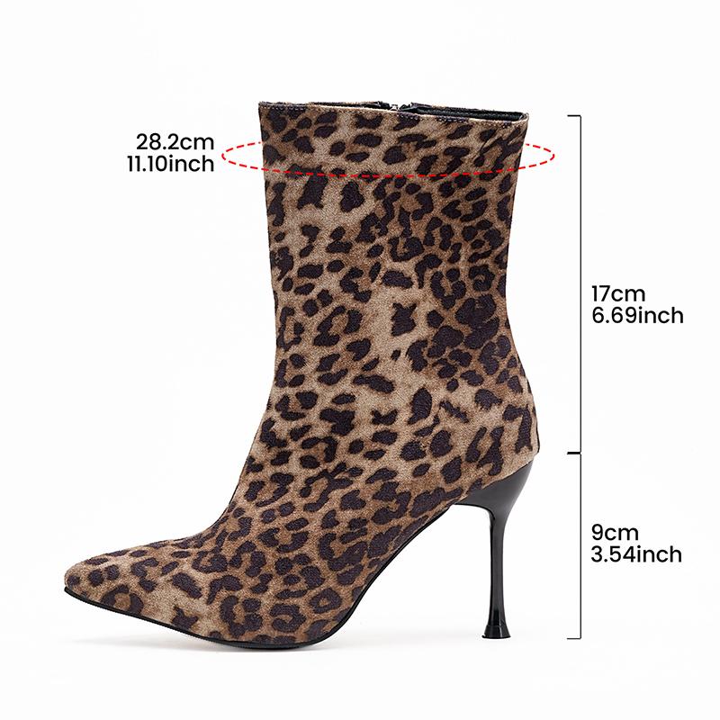 

Модные женские ботильоны на высоком каблуке с леопардовым принтом, осенние, элегантные, с острым носком, короткие боты, женская обувь 42 леопардовый