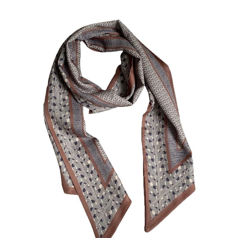 Silk scarf long strip high-end new cashew flower versatile temperament scarf with shirt silk scarf streamer belt