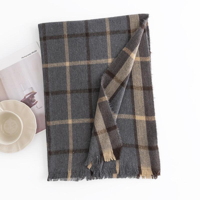 Women'S European And American Plaid Scarf Fashionable Commuting Imitation Cashmere Scarf Simple And Versatile Shawl Warm Scarf