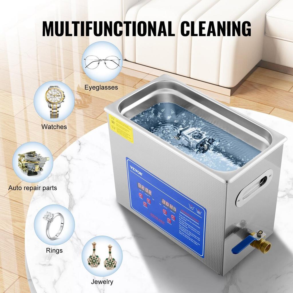 Ultrasonic Cleaner Machine, 6L Stainless Steel Ultrasonic Cleaning Machine, with Digital Heater Timer, Jewelry Cleaning for Commercial Personal Home