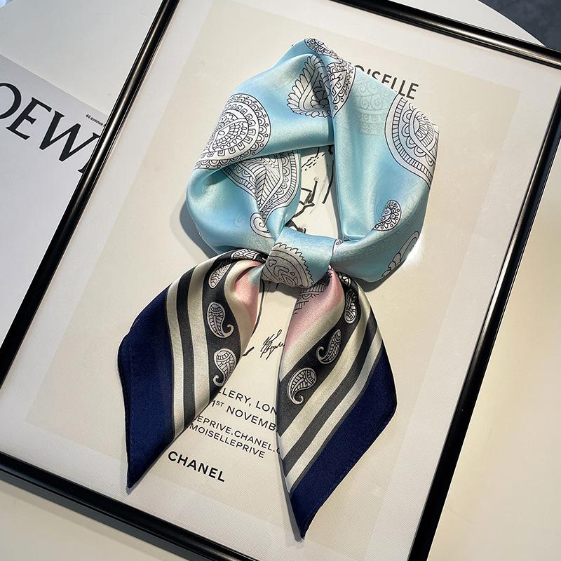 Women's French Retro Silk Cashew Scarf: Versatile Square Ribbon Headscarf