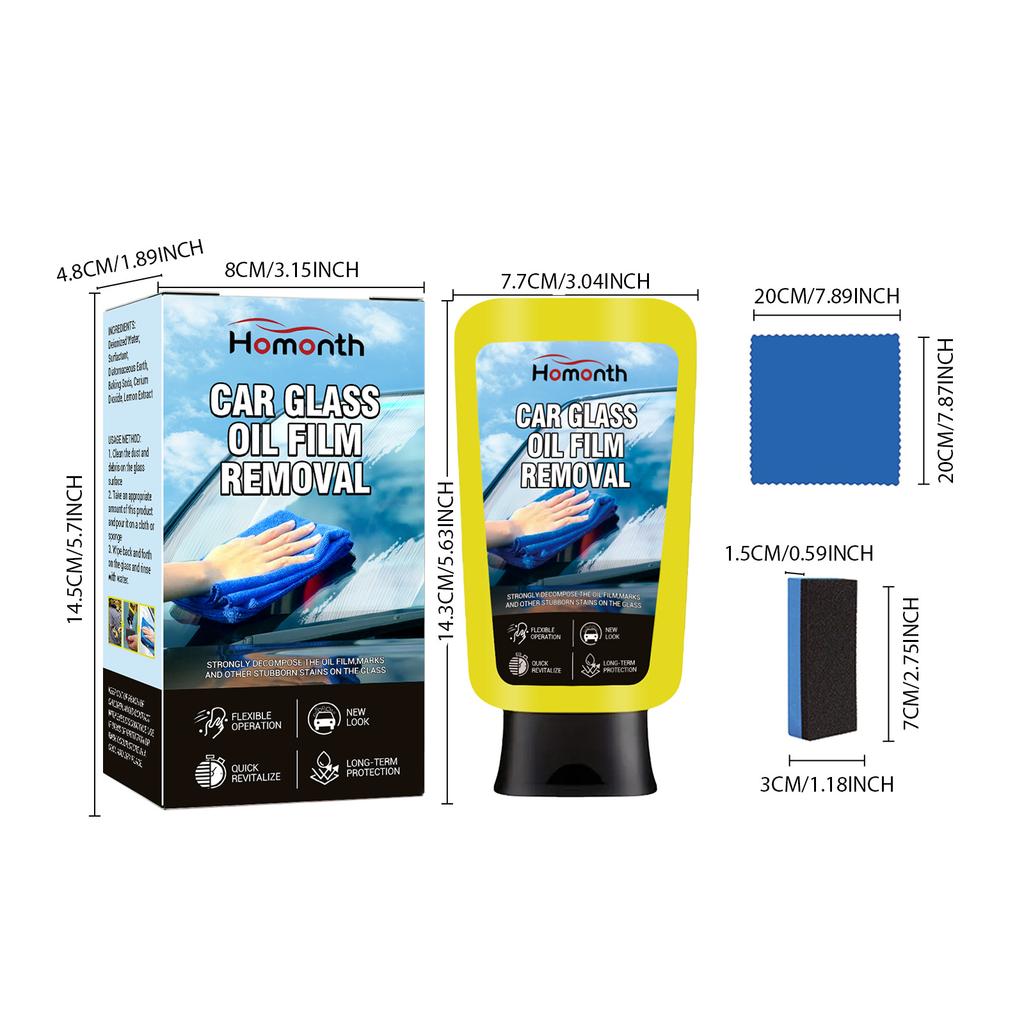 Car Glass Oil Film Remover Kit Auto Glass Polishing Composite Windshield Wiper Car Glass Polishing Clear Windows Car Beauty