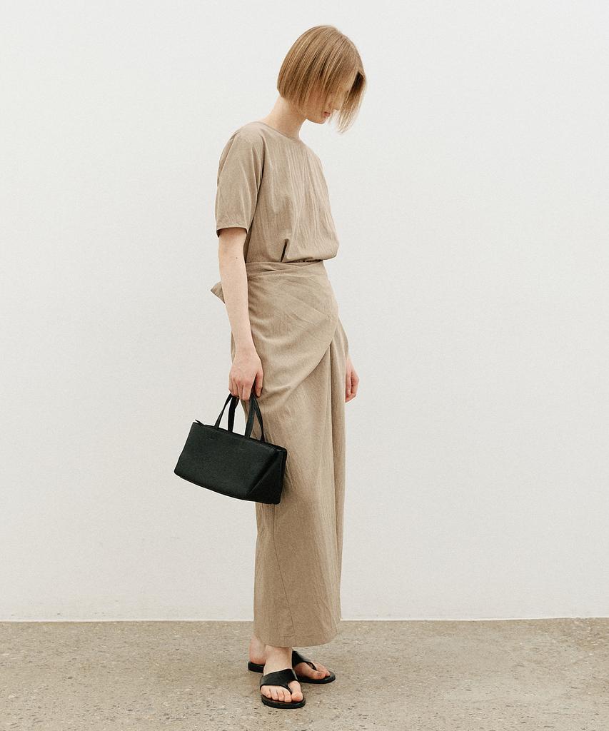 Artid Drape Short Sleeve Long Dress_Beige