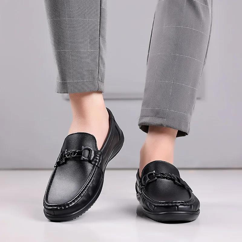 Mens Classic Buckle Loafers Moccasins Men'S Slip-On Casual Business Shoes Cow Genuine Leather Men Outdoor Driving Flats
