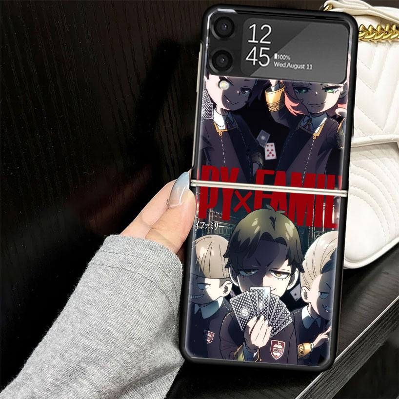 Anime S-Spy Family Anya Case for Samsung Galaxy Z Flip7 Flip6 Flip5 Flip4 Flip3 5G Hard Phone Shell Z Flip 7 6 5 4 3 Black Cover