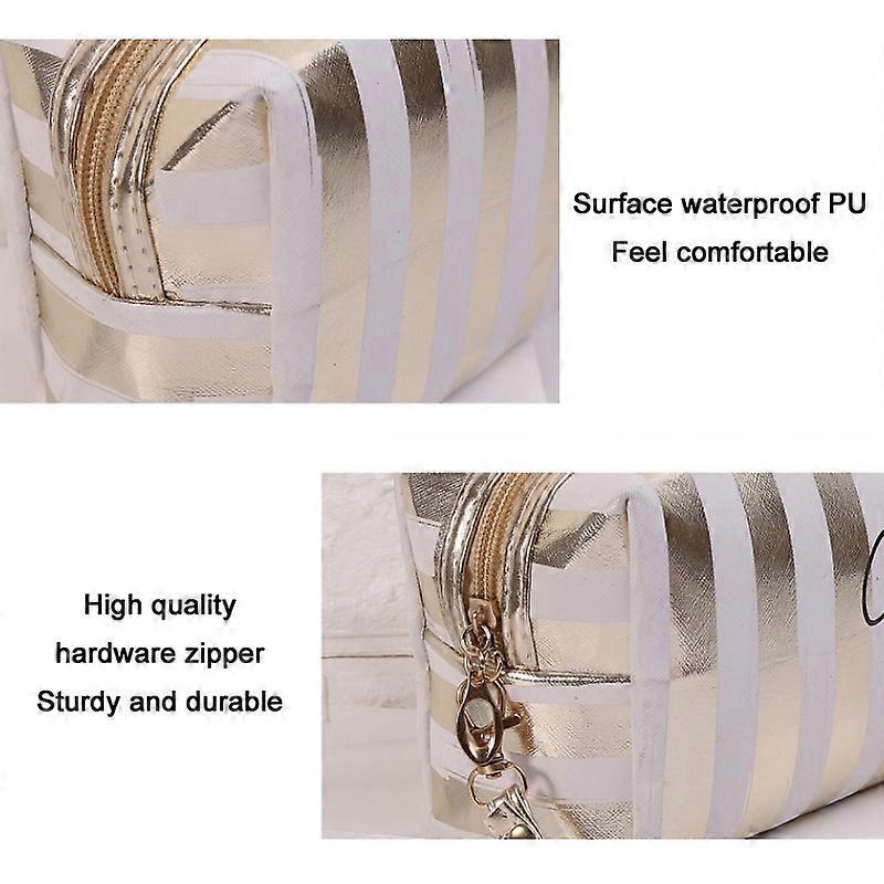 Multifunctional Striped PU Waterproof Cosmetic Toiletry Bag
