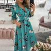 Lady Petticoats Plus Size Women Dress Butterfly Print V Neck Lace Up Long Sleeve Evening Dress for Banquet