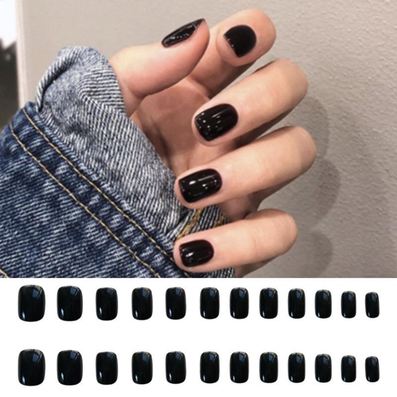 24Pcs Short Matte Ash Purple Press On Nails Full Cover Fake Nails Removable Acrylic Nail Art Decoration
