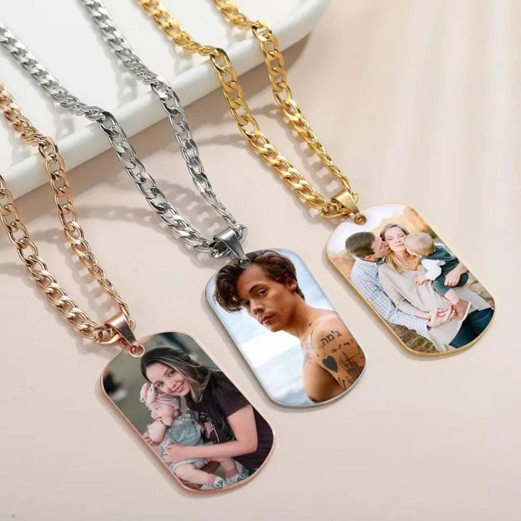 Custom Uv Color Photo Dog Necklace Pendant Back Engraved Name Cuban Stainless Steel Unisex Necklace Shopify Dropshipping