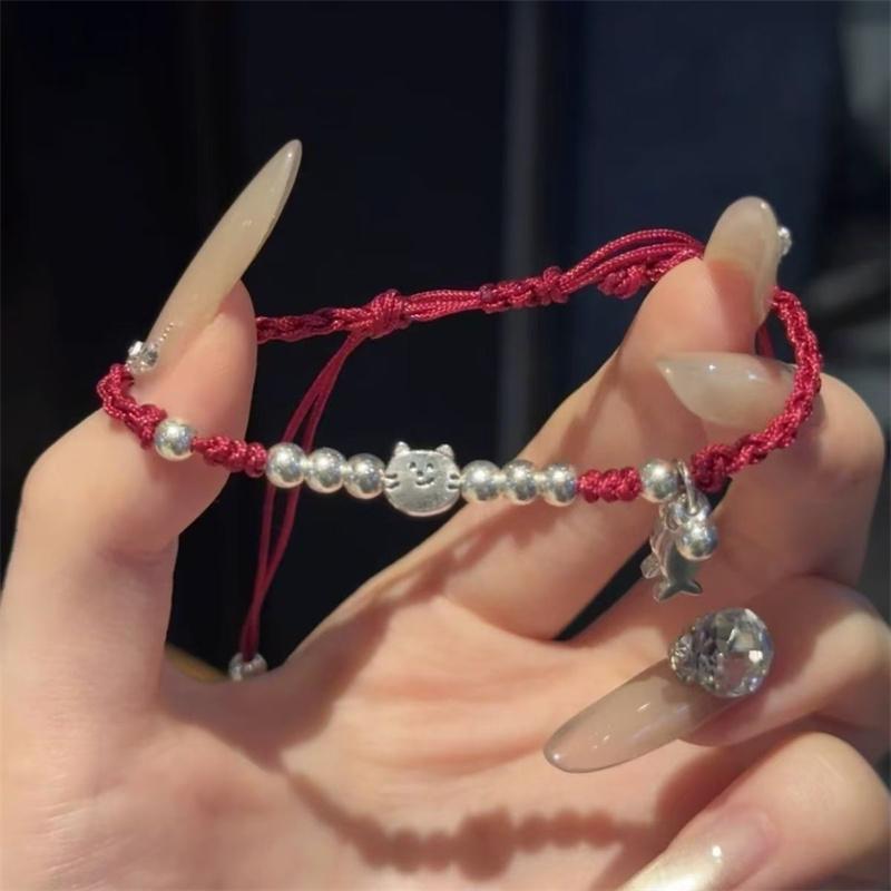 Elegant Lotus Good Luck Peace Woven Bracelet for Women Delicate Lovely Red Braided Rope Bracelet Party Jewelry Accessories