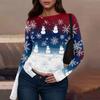 Mote Casual Dame Rund Hals Juleprint Langermet T-skjorte Topp
