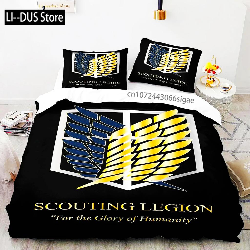 Anime Attack On Titan Logo Bedding Set Boys Girls Twin Queen King Size Duvet Cover Pillowcase Bed Boys Adult Home Textileextile