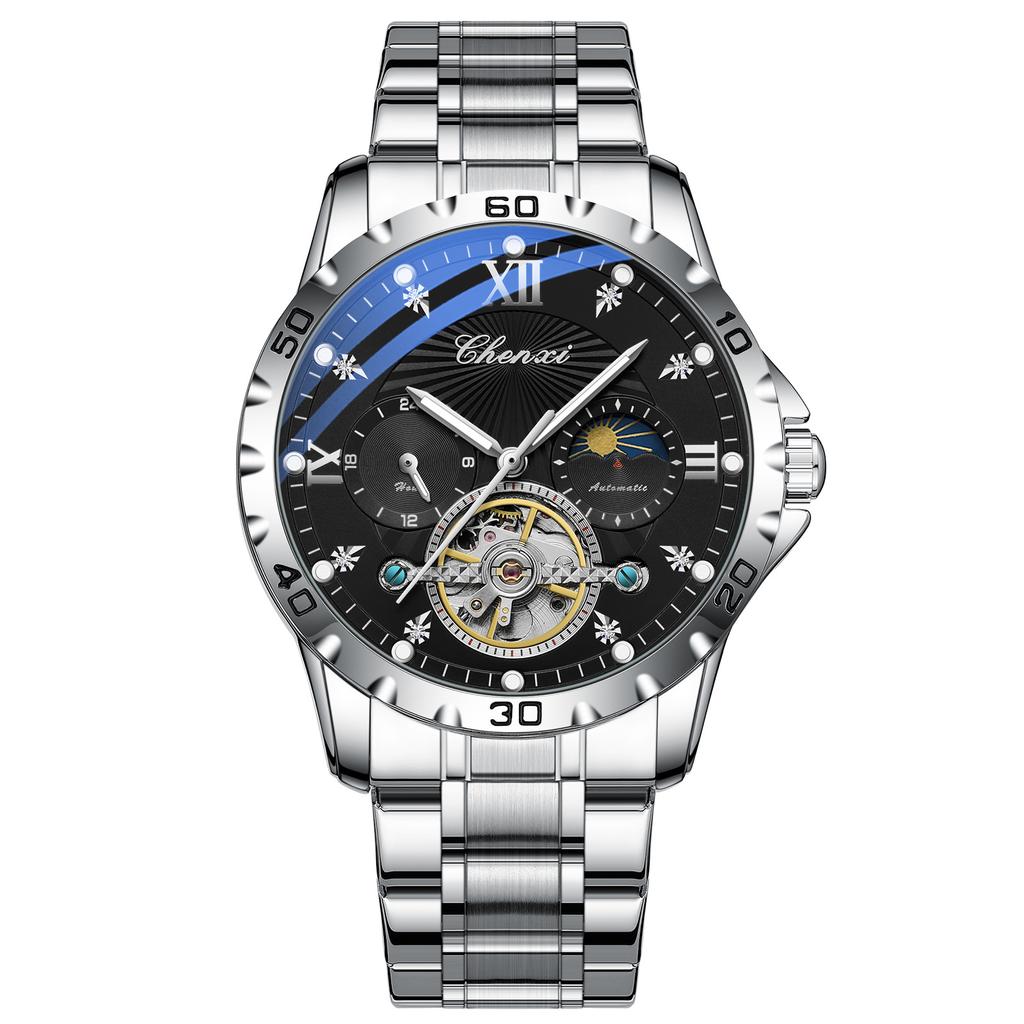 Men' s Watches Fashion Automatic Self- winding Mechanical Watch for Man Sapphire Mirror Moon Phase