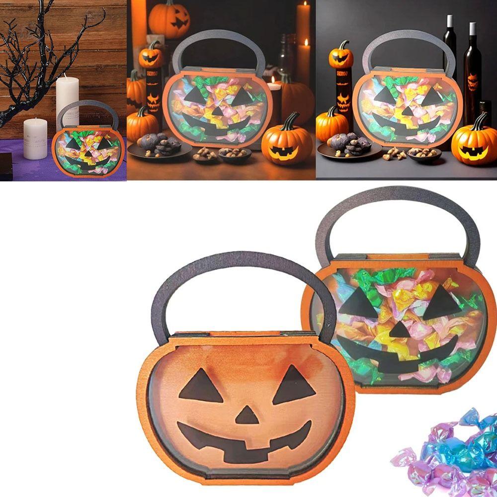 

Large Capacity Wooden Pumpkin Candy Box Wooden Halloween Candy Storage Box Gift
