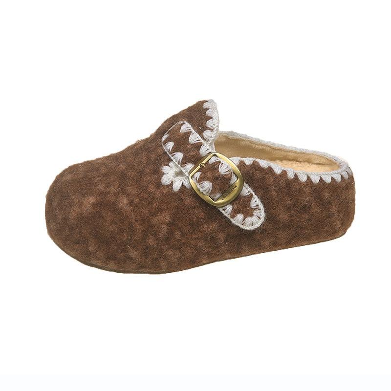 Thick-soled one-pedal lazy shoes women's autumn new outer wear bag head half slippers belt buckle fashion