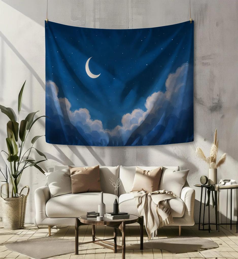 VIKAMA Ins Minimalist Crescent Moon Cloud Tapestry Healing Starry Sky Background Cloth Living Room Decoration