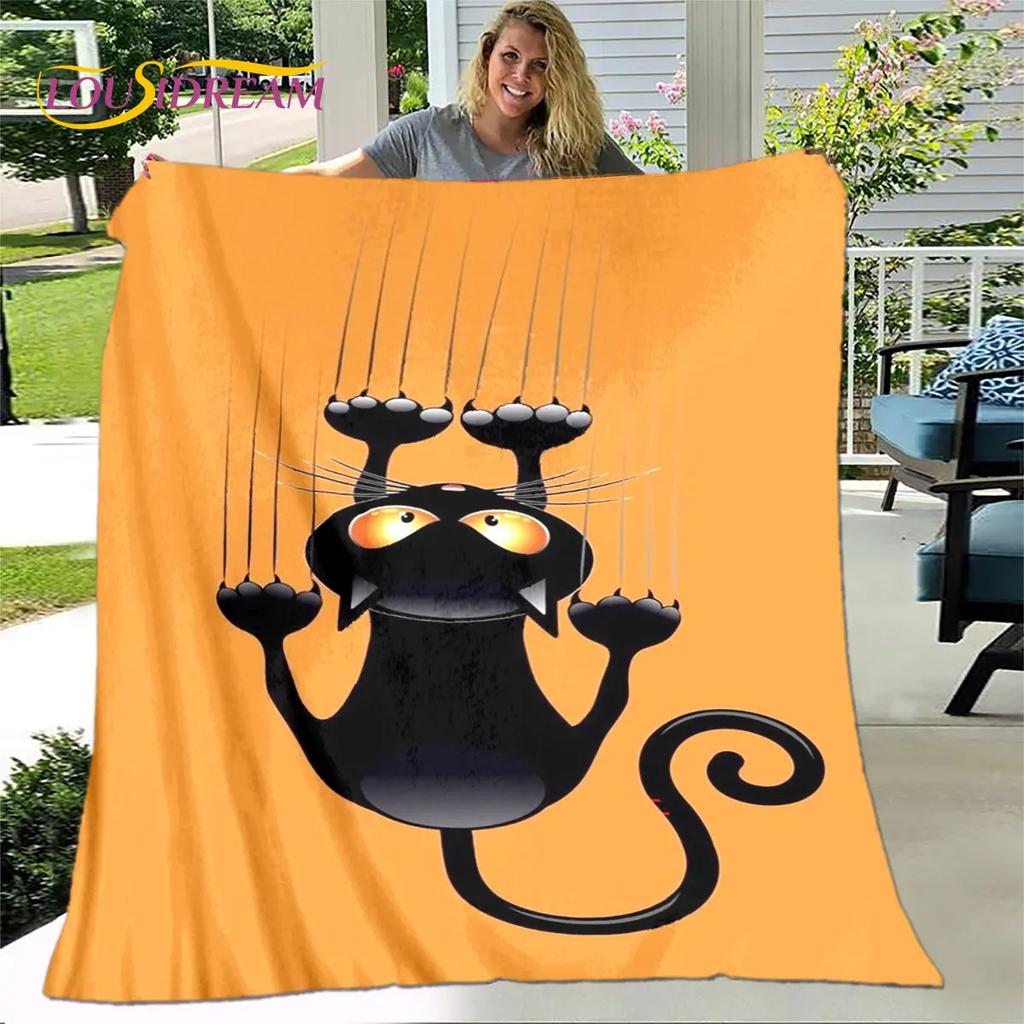 3D Cartoon Cute Gothic Cat Blanket,Flannel Blanket Throw Blanket,Warm Children's Blanket for Home Living Room Bedroom Beds Sofa