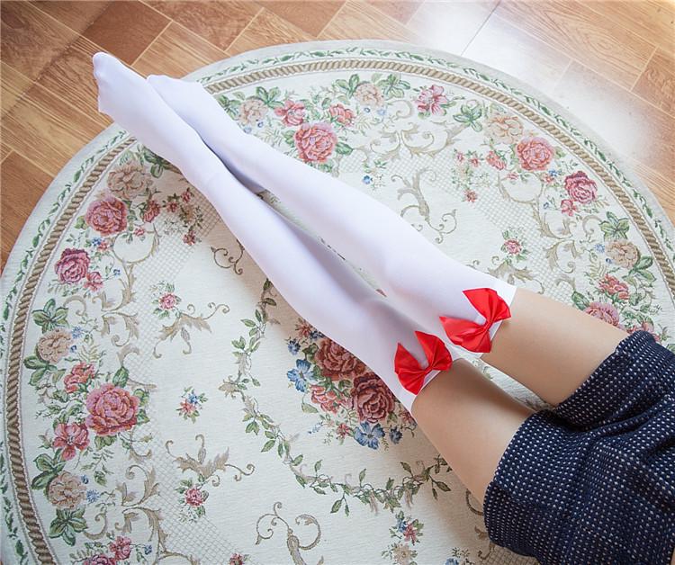 Velvet Bowknot Thigh-High Stockings - Japanese Cute Over-the-Knee Socks for Women