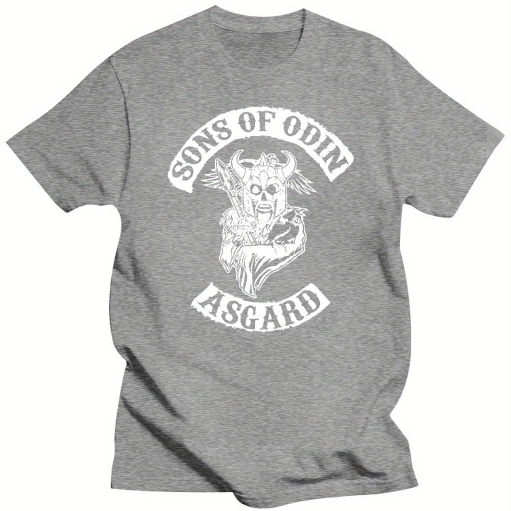 Men Cotton TShirt Sons of Odin Asgard Chapter Graphic Tee with Norse Mythology Bull Design Breathable Short Sleeve Men Clothing