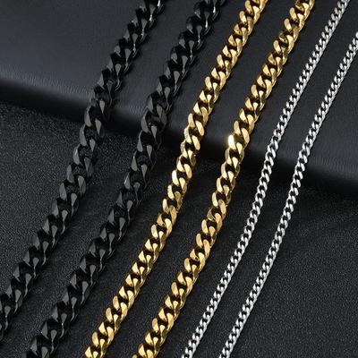 Colliers Chaîne Cubaine en Acier Inoxydable Pour Hommes Femmes 3.5MM 5MM 7MM Couleur Or Noir Chaîne à Maillons Curb Solide Mode Punk Bijoux