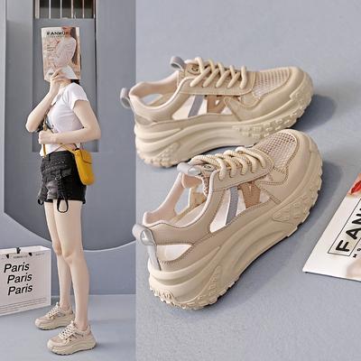 Women Platform Sandals  Hollow-out Pu Leather Inner Increase Women Sneakers Outdoor Chunky Tennis Vulcanized Shoes Sandalias