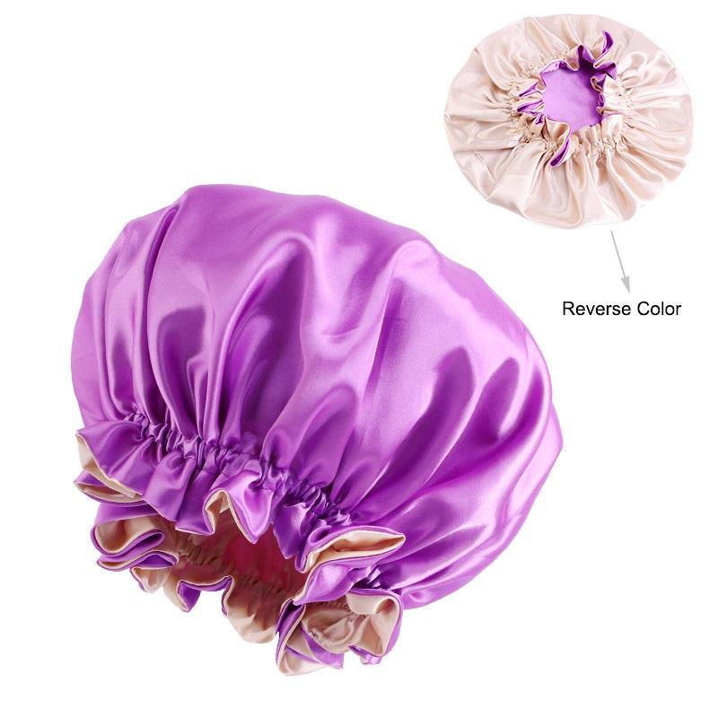 Lady Silk Night Sleep Hats Double Layer Head Cover Fashion Shower Cap Adjustable Silk Satin Bonnet For Women