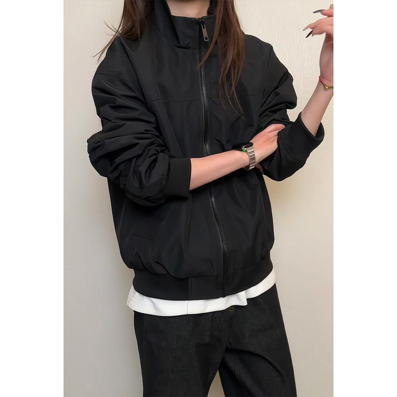 Mens Stand Collar American Style Bomber Jacket Loose Casual Baseball Outerwear