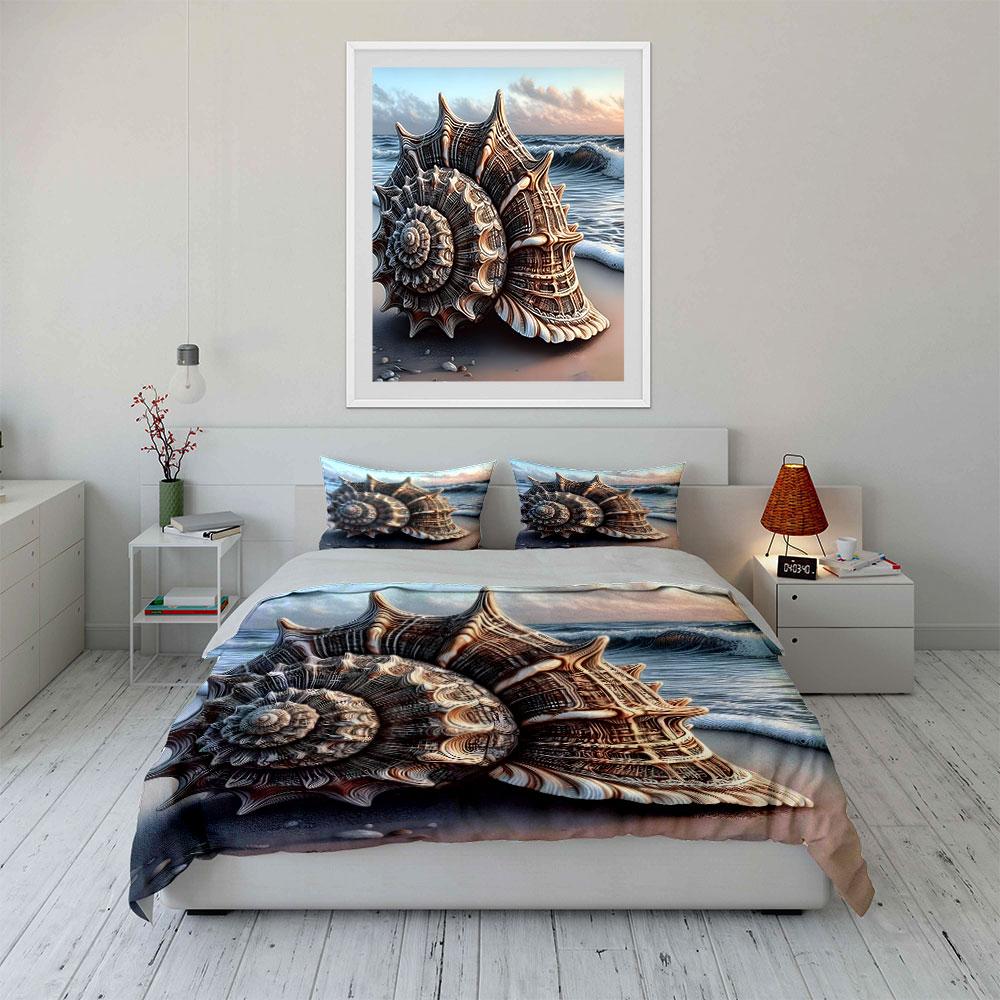 "Seashell Beach Decor Set" Soft Skin-Friendly Bedding Set Includes 1 Duvet Cover And 2 Pillowcase, Gift