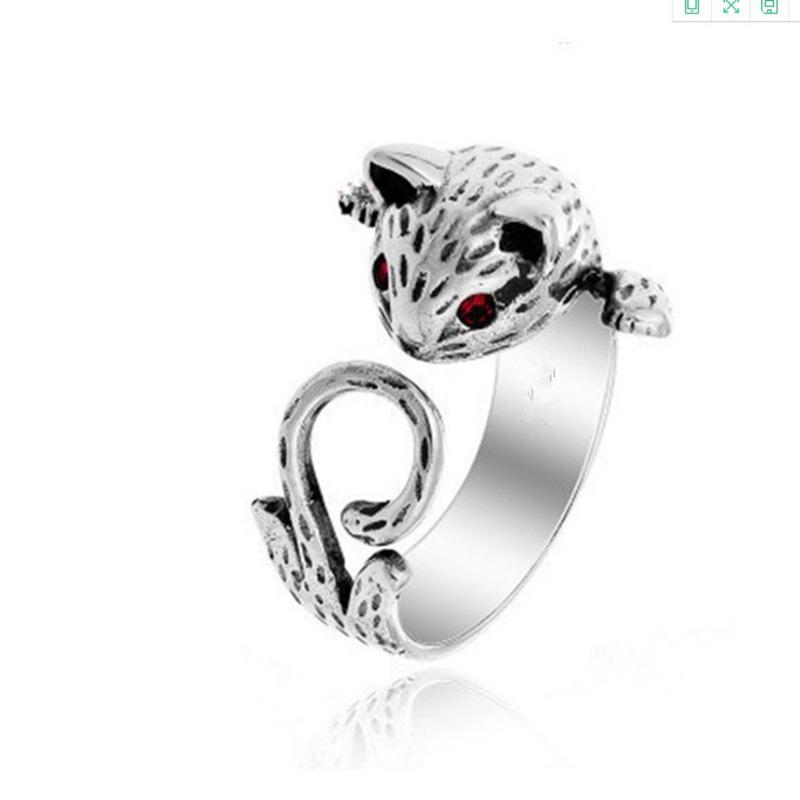 Cute Cat and Mouse Shape Open Ring for Women Antique Silver Color Modern Fashion Girls Finger Accessories Hip Hop Party Jewelry