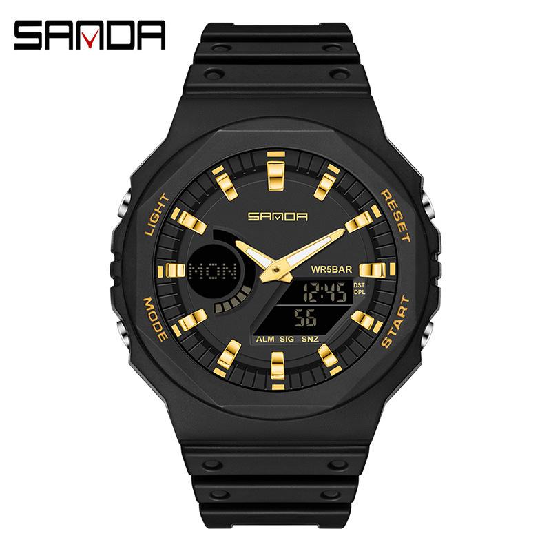 Sandafeng Student Simple Dual Display Synchronous Movement Electronic Watch Waterproof Multi-Function