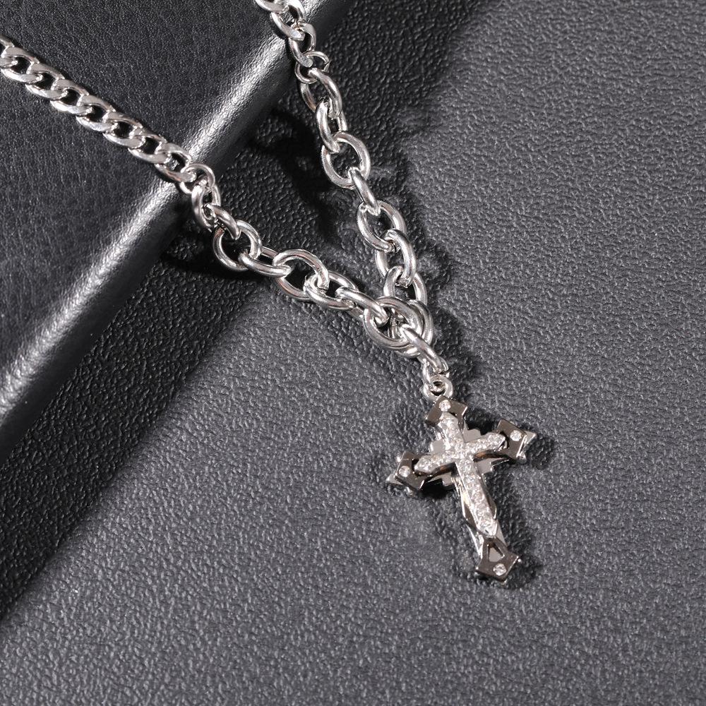 Men's Luxury Cross Titanium Steel Necklace with Micro-Paved Zircon - Versatile Punk Jewelry