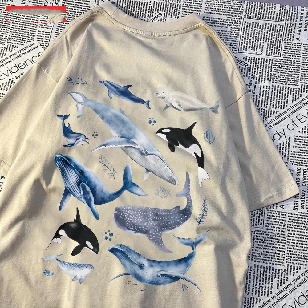 Fashion Women'S T-Shirts Ocean And Whales Printing Tops O-Neck Soft Short Sleeve Summer Casual Female Clothes
