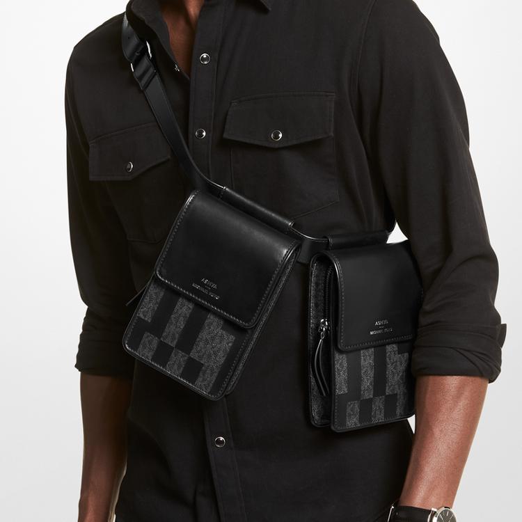 New MICHAEL KORS MICHAEL KORS Luggage Collection Leather Cell Phone Pouch Crossbody Mini Bag Fanny Pack Unisex Black 32H1S9AC1B-987