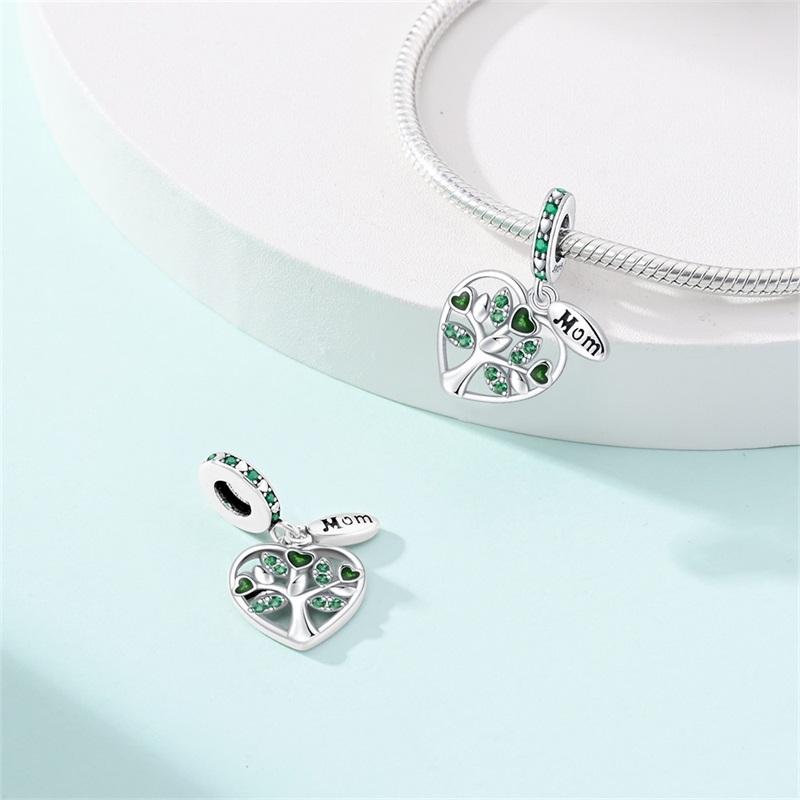 925 Silver Green Series Family Tree of Life Lucky Clover Pendant DIY Beads Fit Charms Bracelet Women Jewelry