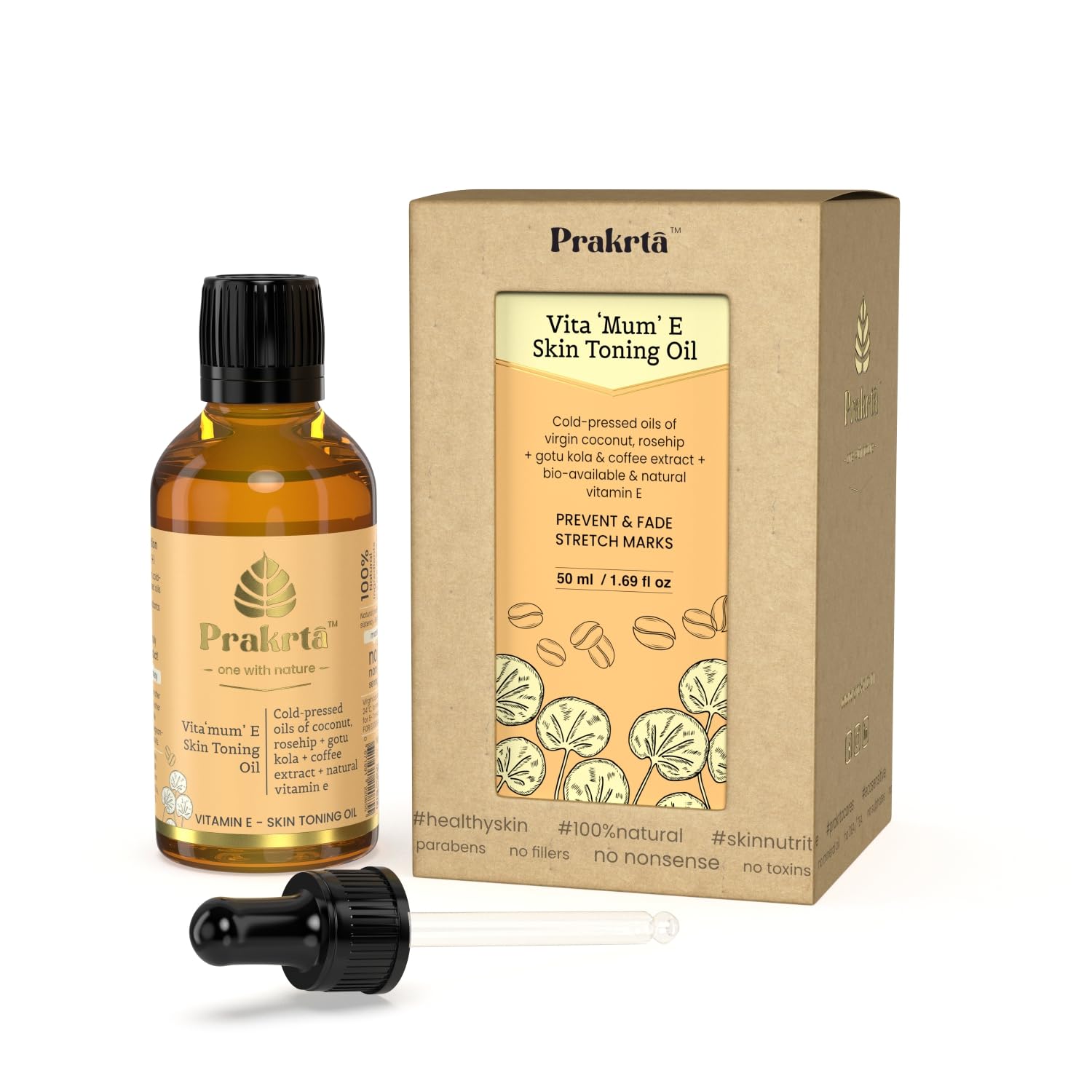 Prakrta VITA MUM  E - Toning Oil for Moms & Moms-to-be with Vitamin E & Natural Coffee Extract | Nourishing Cold-Pressed Oils | 100% Natural |Helps