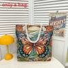 Canvas Embroidered Shoulder Bag With Large Capacity For Casual Daily Use
