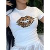 European Size [Leopard Lip Print T-Shirt] Comfy Leopard Lip Print Crew Neck T-Shirt | Short Sleeve, Casual, Relaxed Fit | Women's Summer
