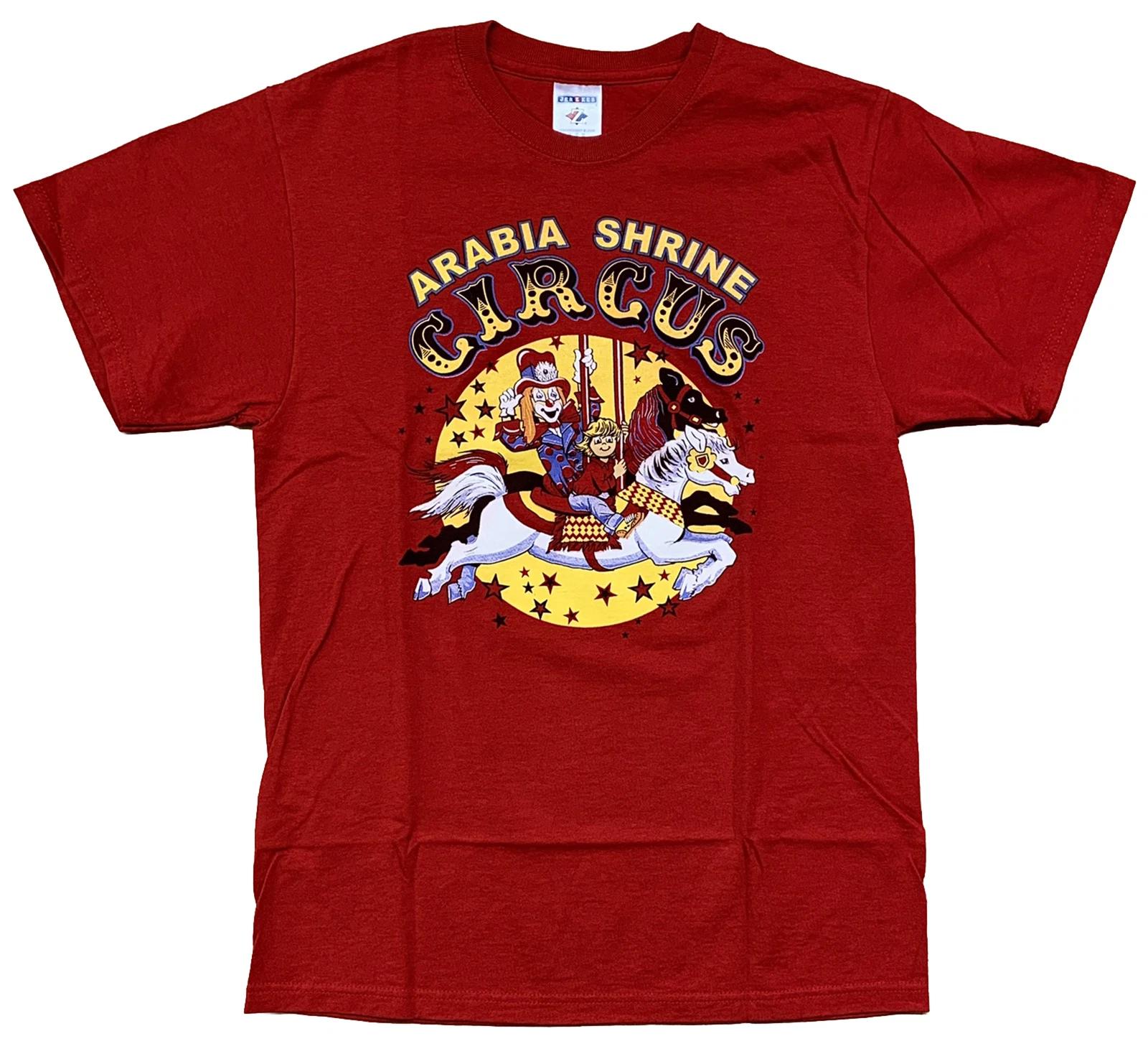 

Arabia Shrine Circus T-Shirt Size Medium Red Clown & Child On Carousel Horses 160