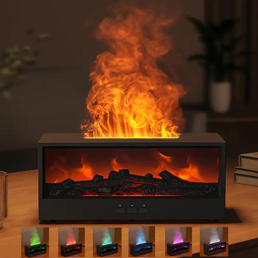 Simulated Fireplace Humidifier, Simulated 3D Flame Aroma Diffuser, with Timed Remote Control of Light Aroma Diffuser