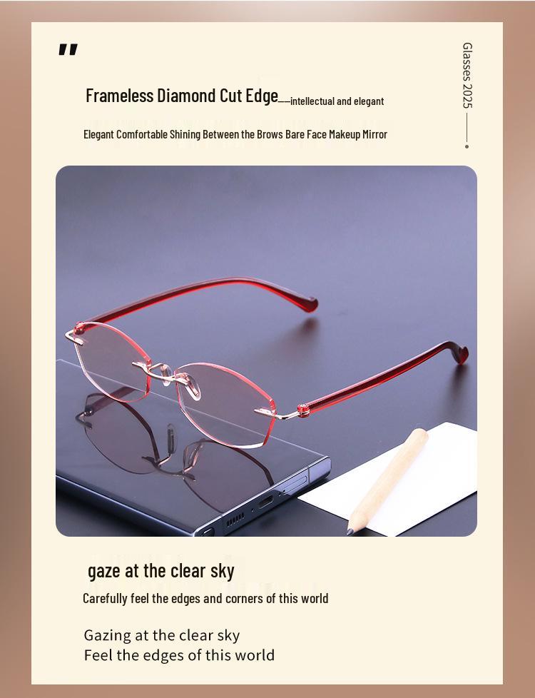 Stylish Retro Frameless Glasses with High-End Diamond Cut Edges and Anti-Blue Light for Women