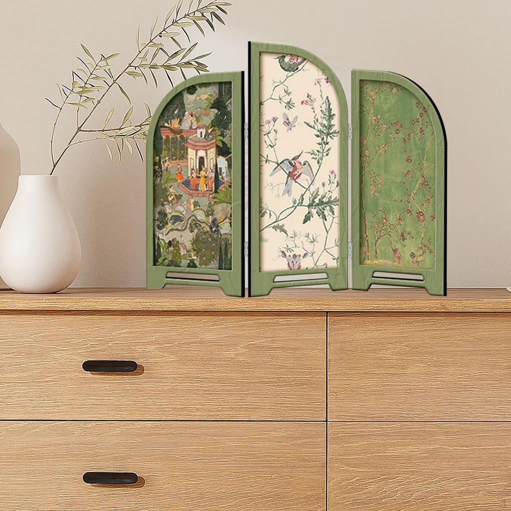 Mini Folding Screen 3 Panel Divider Ornament Desk Decorative for Living Room Decor