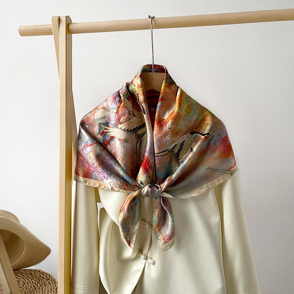 

Новый шелковый платок с принтом в китайском стиле для женщин Высококачественный легкий роскошный ретро шаль Квадратный платок Платок для защиты от солнца 90*90cm