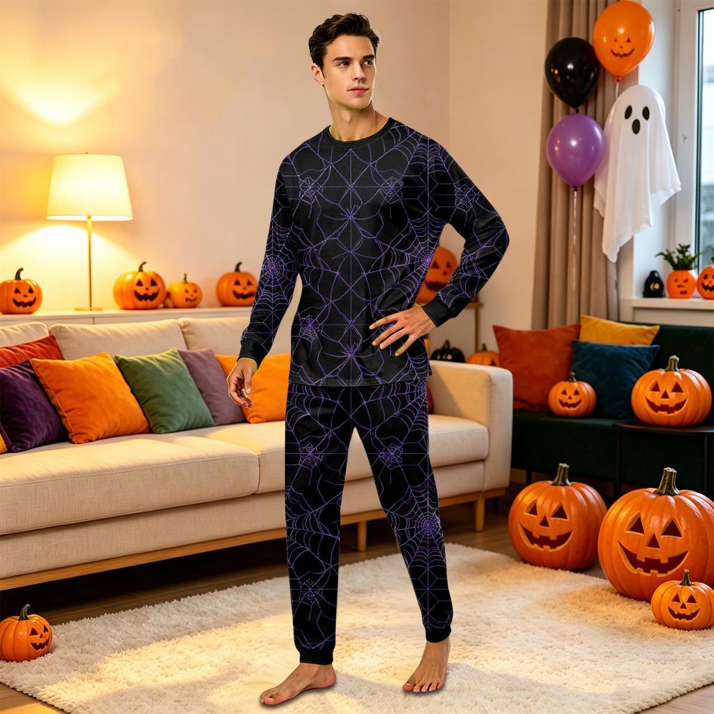 Family Matching Halloween Print Long Sleeve Pajama Set for Parents and Kids
