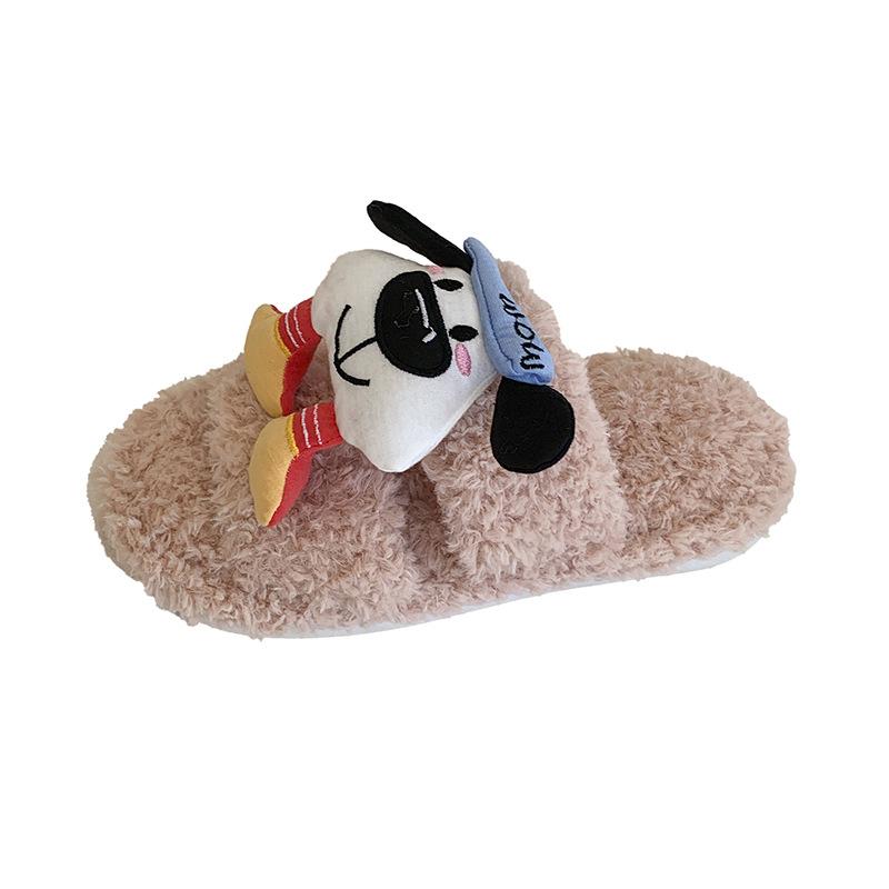 Niedliche Cartoon flauschige Hausschuhe Damen 2025 Herbst und Winter neu weich niedlicher Welpe kann Fleece tragen warme Baumwollhausschuhe